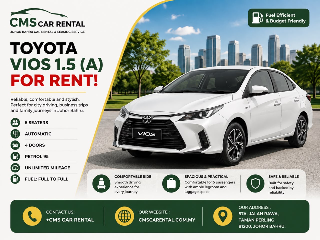 Toyota Vios (4th Gen) 1.5(A) (5seaters)